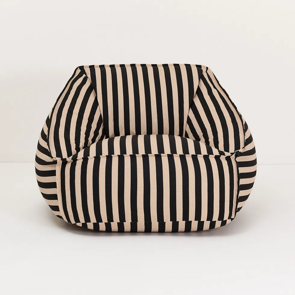 Fauteuil pouf en coton à rayures noir et beige 105 x 105 x 60 cm Ziggy - Nobodinoz
