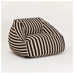 Fauteuil pouf en coton à rayures noir et beige 105 x 105 x 60 cm Ziggy - Nobodinoz