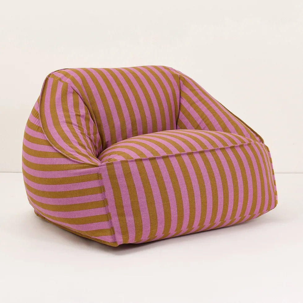 Fauteuil pouf en coton à rayures rose et jaune curry 105 x 105 x 60 cm Ziggy - Nobodinoz