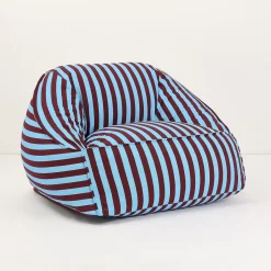 Fauteuil pouf en coton à rayures rouge bordeaux et bleu 105 x 105 x 60 cm Ziggy - Nobodinoz