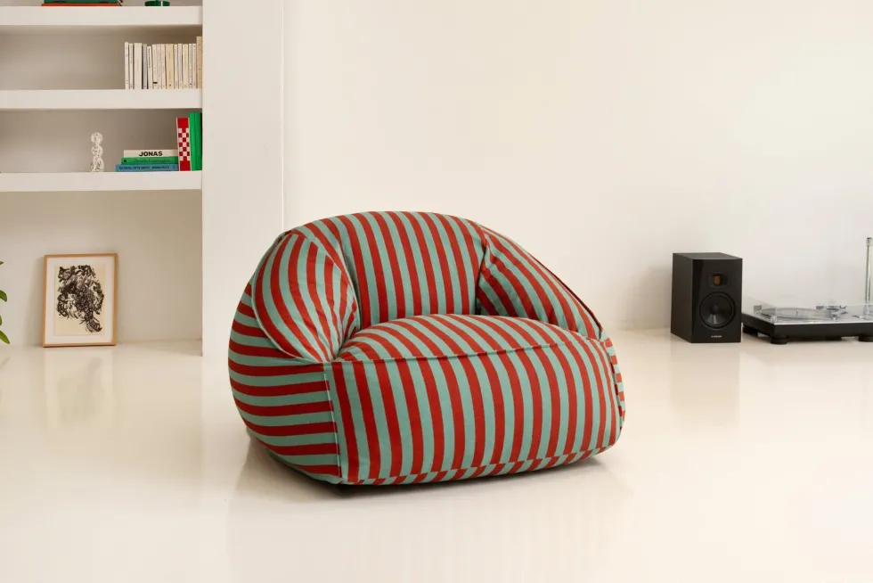 Fauteuil pouf en coton à rayures rouge et vert 105 x 105 x 60 cm Ziggy - Nobodinoz