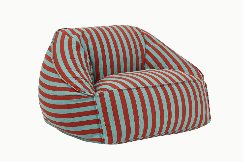 Fauteuil pouf en coton à rayures rouge et vert 105 x 105 x 60 cm Ziggy - Nobodinoz