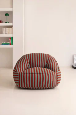 Fauteuil pouf en coton à rayures rouge et vert 105 x 105 x 60 cm Ziggy - Nobodinoz