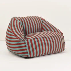 Fauteuil pouf en coton à rayures rouge et vert 105 x 105 x 60 cm Ziggy - Nobodinoz