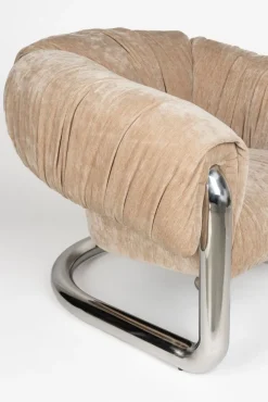 Fauteuil rétro en velours marron et acier chromé Marly - Dutchbone