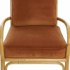 Fauteuil une place en rotin avec coussin de velours couleur ocre 66 x 80 x 80 - KOK