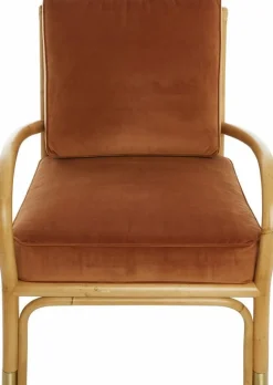 Fauteuil une place en rotin avec coussin de velours couleur ocre 66 x 80 x 80 - KOK