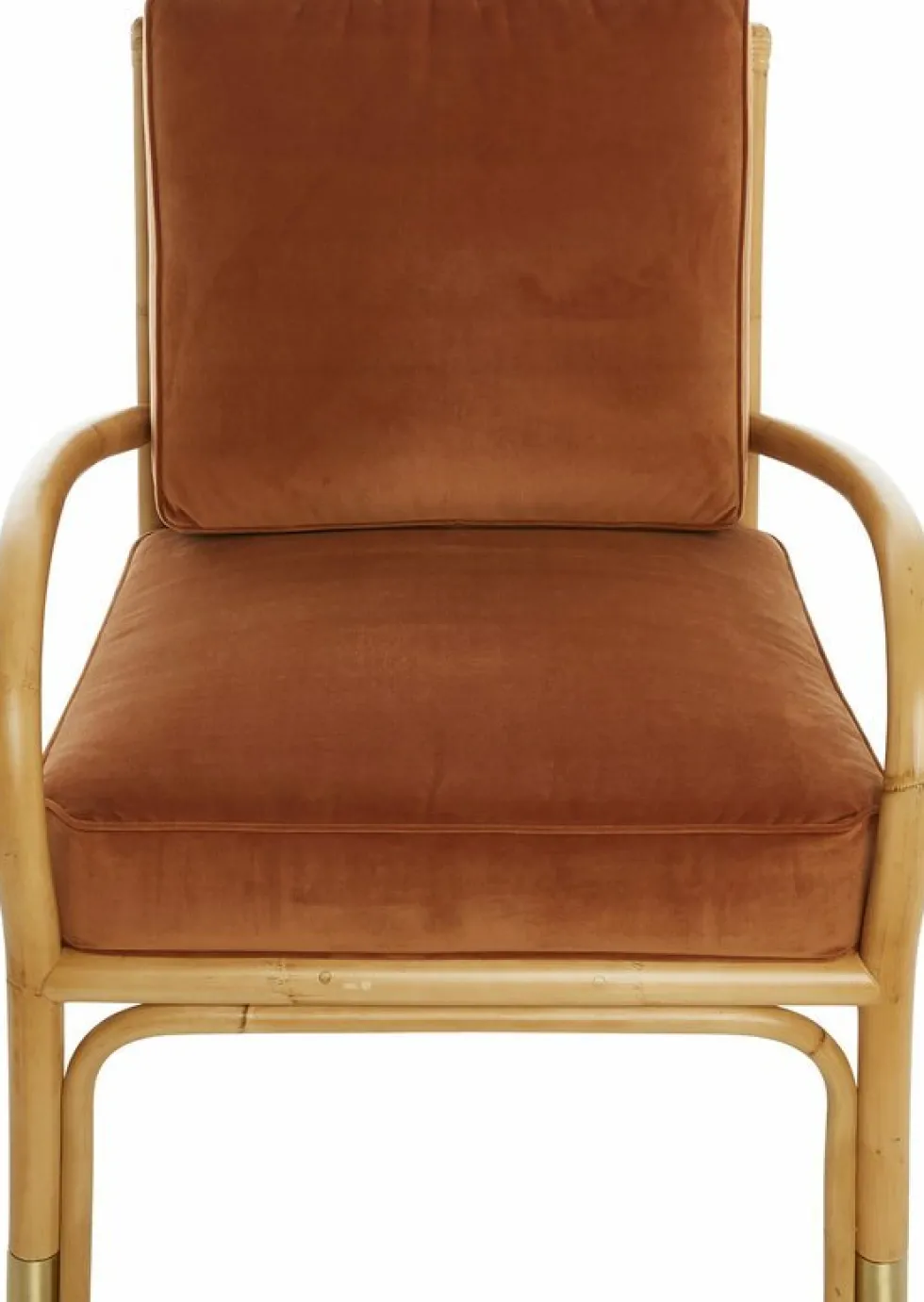 Fauteuil une place en rotin avec coussin de velours couleur ocre 66 x 80 x 80 - KOK