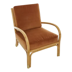 Fauteuil une place en rotin avec coussin de velours couleur ocre 66 x 80 x 80 - KOK