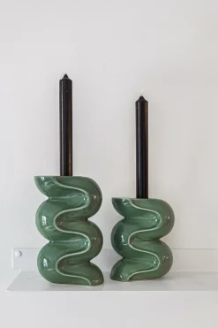 Grand bougeoir en céramique vert Ganache - Cosin Paris