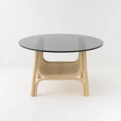 Grande table basse en rotin et plateau en verre 70cm Corridor - ORCHID EDITION