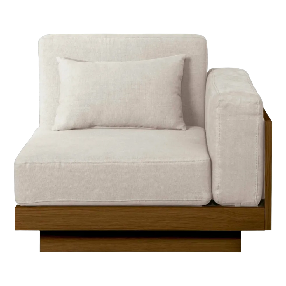 Grand module avec accoudoir d'extérieur en Iroko et toile crème Georges - Gabrielle Paris