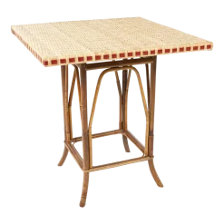 Guéridon carré en rotin foncé et filets en résigne rouge 77 x 70 x 70 Bagatelle - KOK