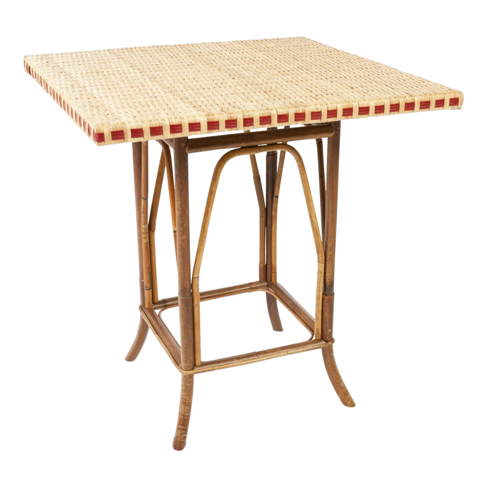 Guéridon carré en rotin foncé et filets en résigne rouge 77 x 70 x 70 Bagatelle - KOK