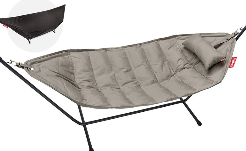 Hamac en acier noir et tissu gris taupe avec coussin 270x138x110cm Headdemock Superb Deluxe - Fatboy