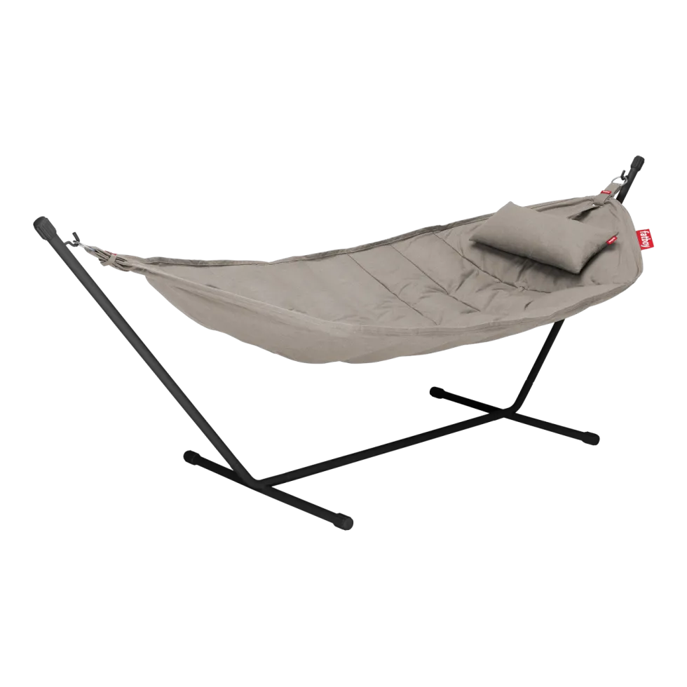 Hamac en acier noir et tissu gris taupe avec coussin 270x138x110cm Headdemock Superb Deluxe - Fatboy