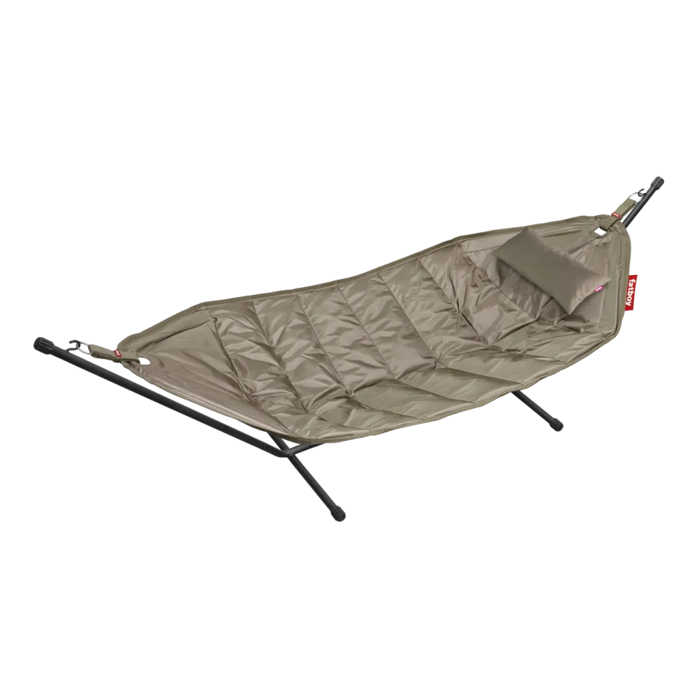 Hamac en acier noir et tissu gris taupe avec coussin 270x138x110cm Headdemock Deluxe - Fatboy