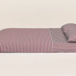 Housse de couette lit double en popeline de coton bio à rayures bleu et rouge 240 x 220 cm Leonard - Nobodinoz