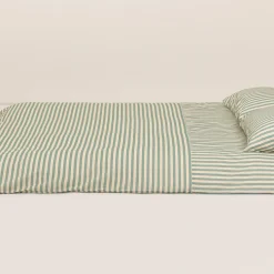 Housse de couette lit double en popeline de coton bio à rayures bleu turquoise 240 x 220 cm Leonard - Nobodinoz