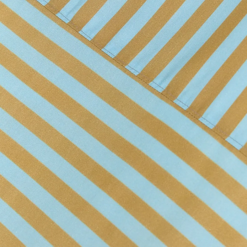 Housse de couette lit double en popeline de coton bio à rayures bleu et jaune curry 240 x 220 cm Leonard - Nobodinoz