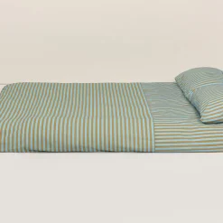 Housse de couette lit double en popeline de coton bio à rayures bleu et jaune curry 240 x 220 cm Leonard - Nobodinoz