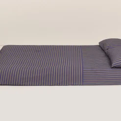 Housse de couette lit double en popeline de coton bio à rayures bleu indigo 240 x 220 cm Leonard - Nobodinoz