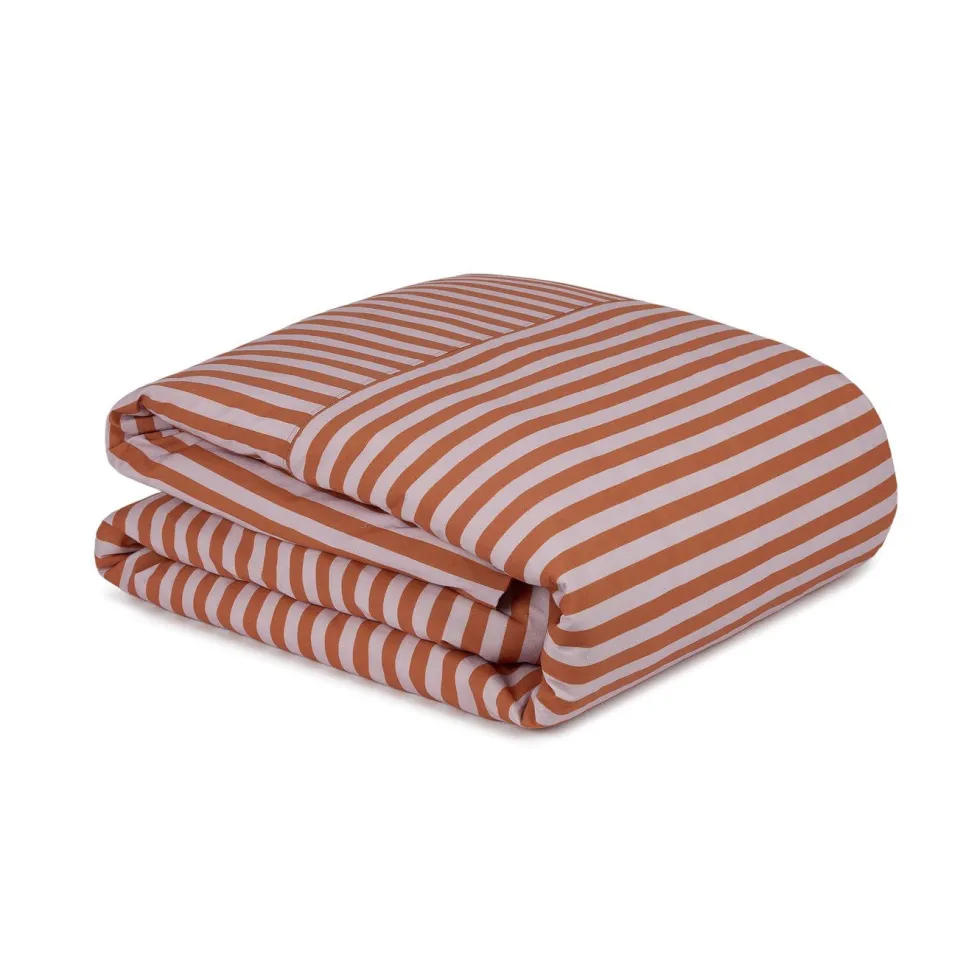 Housse de couette lit double en popeline de coton bio à rayures rouge et rose 240 x 220 cm Leonard - Nobodinoz