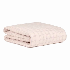 Housse de couette lit individuel en popeline de coton bio à carreaux rose et violet 150 x 200 cm Sheldon - Nobodinoz