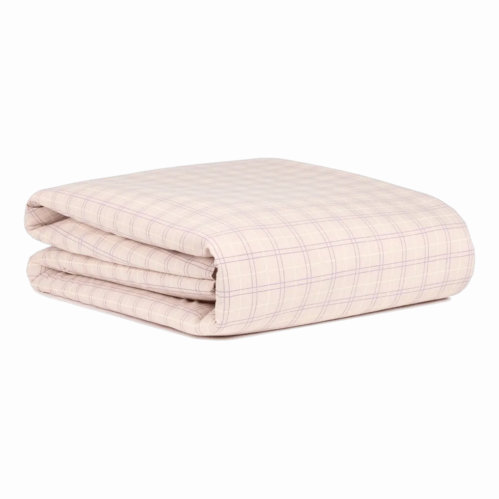 Housse de couette lit individuel en popeline de coton bio à carreaux rose et violet 150 x 200 cm Sheldon - Nobodinoz