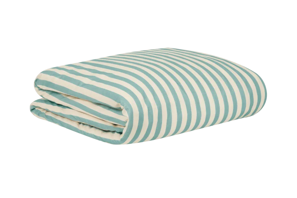 Housse de couette lit individuel en popeline de coton bio à rayures bleu turquoise 150 x 200 cm Sheldon - Nobodinoz