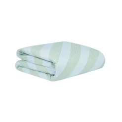 Housse de couette lit individuel en popeline de coton bio à rayures bleu et vert 150 x 200 cm Sheldon - Nobodinoz