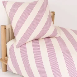 Housse de couette lit individuel en popeline de coton bio à rayures violet lilas 150 x 200 cm Sheldon - Nobodinoz