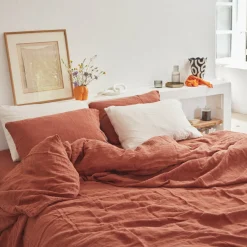Housse de couette terracotta en lin lavé 200 x 200 cm - The Cool Republic