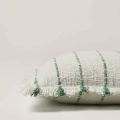 Housse De Coussin Taha Blanc Cassé Et Vert - Madura