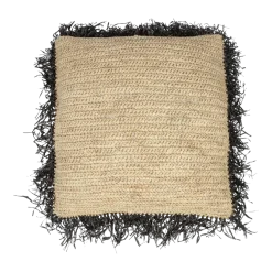 Housse de coussin 60 x 60 cm en Raphia naturel noir - Bazar Bizar