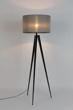 Lampadaire avec trépied en métal noir et abat jour en tissu gris 50x157cm Tripod - Zuiver