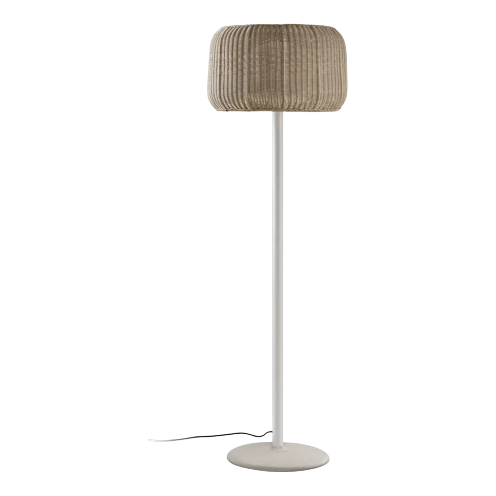 Lampadaire de jardin base en béton, structure blanche et abat-jour beige clair 165cm Fora - Bover