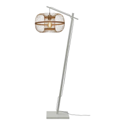 Lampadaire en bambou blanc avec abat-jour en bois naturel 150x25 cm Hokkaido - Good & Mojo