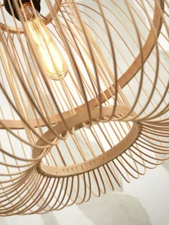 Lampadaire en bambou blanc avec abat-jour en bois naturel 150x25 cm Hokkaido - Good & Mojo