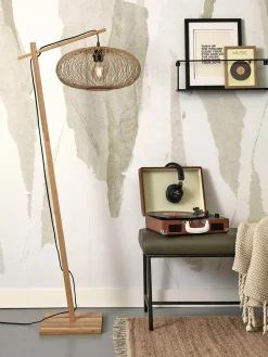 Lampadaire en bambou naturel avec abat-jour en bois naturel 150x40 cm Cango - Good & Mojo