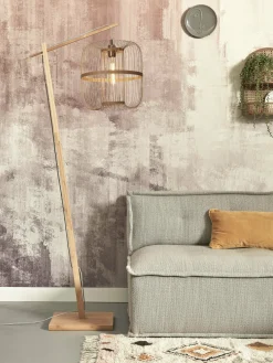 Lampadaire en bambou naturel avec abat-jour en bois naturel 176x38 cm Hokkaido - Good & Mojo