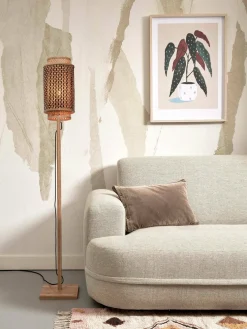Lampadaire en bambou naturel avec abat-jour en bois noir et naturel 145x18 cm Bhutan - Good & Mojo