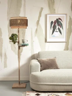 Lampadaire en bambou naturel avec abat-jour en bois noir et naturel 160x40 cm Bhoutan - Good & Mojo