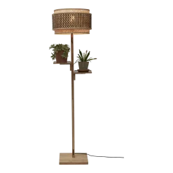 Lampadaire en bambou naturel avec abat-jour en bois noir et naturel 160x40 cm Bhoutan - Good & Mojo