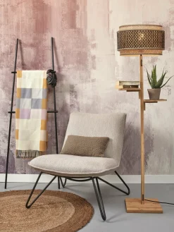 Lampadaire en bambou naturel avec abat-jour en bois noir et naturel 160x40 cm Bhoutan - Good & Mojo
