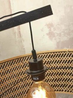 Lampadaire en bambou naturel avec abat-jour en bois noir et naturel 176x50 cm Java - Good & Mojo