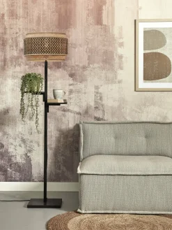 Lampadaire en bambou noir avec abat-jour en bois noir et naturel 160x40 cm Bhoutan - Good & Mojo