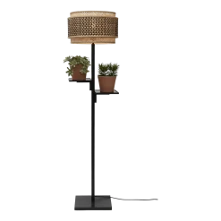 Lampadaire en bambou noir avec abat-jour en bois noir et naturel 160x40 cm Bhoutan - Good & Mojo
