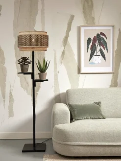 Lampadaire en bambou noir avec abat-jour en bois noir et naturel 160x40 cm Bhoutan - Good & Mojo