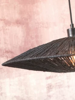 Lampadaire en bambou noir avec abat-jour en bois noir 150x40 cm Iguazu - Good & Mojo
